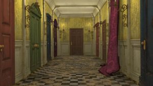 doors off a long victorian hallway