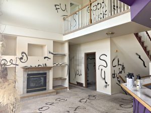 spray painted walls in house from hell
