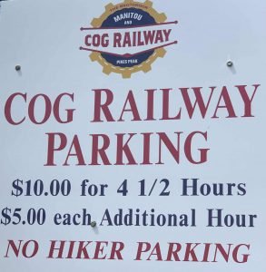 Pikes Peak Cog Railway Parking sign